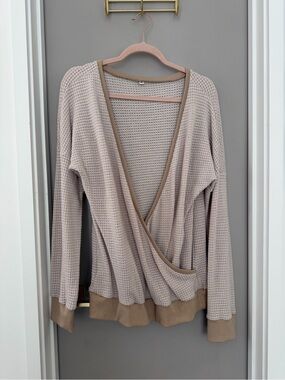 Waffle-Knit Faux Wrap Sweater
